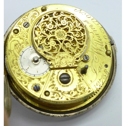 1086 - A verge pocket watch and a movement, a/f