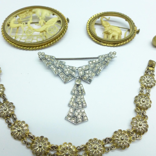 1092 - Victorian and later jewellery including silver, and an enamelled buckle, one brooch lacking hook