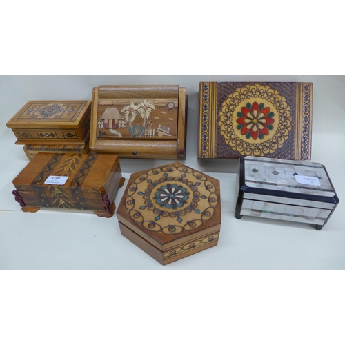 1109 - A collection of wooden boxes and a mother of pearl box