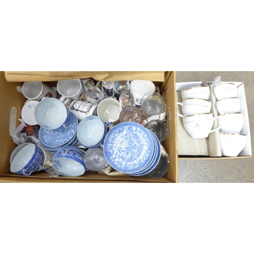 1121 - A collection of china and glass, Royalty commemoratives and blue and white cups and saucers **PLEASE... 