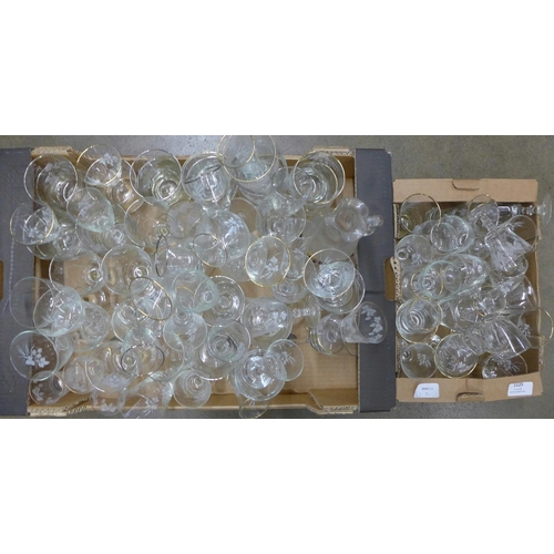 1125 - Two boxes of assorted decorated glasses **PLEASE NOTE THIS LOT IS NOT ELIGIBLE FOR POSTING AND PACKI... 