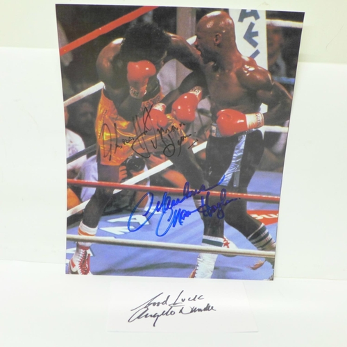 685 - A collection of boxing autographs and signed pictures, Thomas Hit Man Hearns v Marvin Hagler, Angelo... 