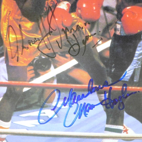 685 - A collection of boxing autographs and signed pictures, Thomas Hit Man Hearns v Marvin Hagler, Angelo... 