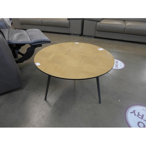 1373 - A circular steel and parquetry lamp table