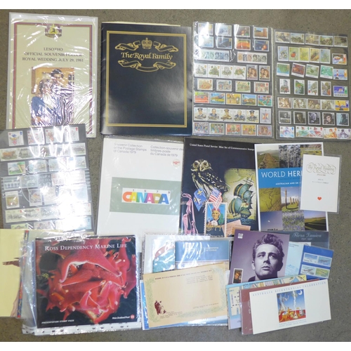 696 - Stamps; presentation packs, year packs, etc., from around the world, some GB face value