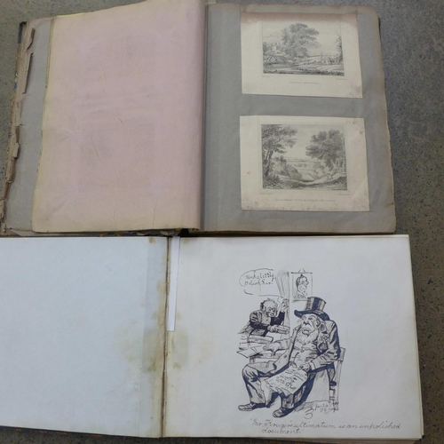 716 - Two Victorian albums, one containing prints, drawings and some watercolours including a view of Manc... 