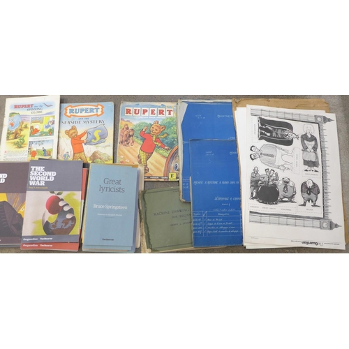 732 - Six Rupert Adventure Books, (paperbacks), including no.22 and 26, Machine Drawing and Design for Beg... 