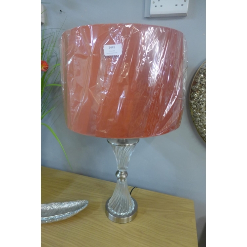 1425 - A fluted glass table lamp with coral velvet shade (2023230)   #