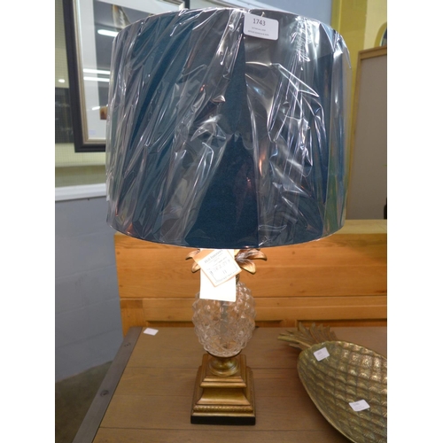 1427 - A pineapple glass table lamp with blue velvet shade (1937333)   #