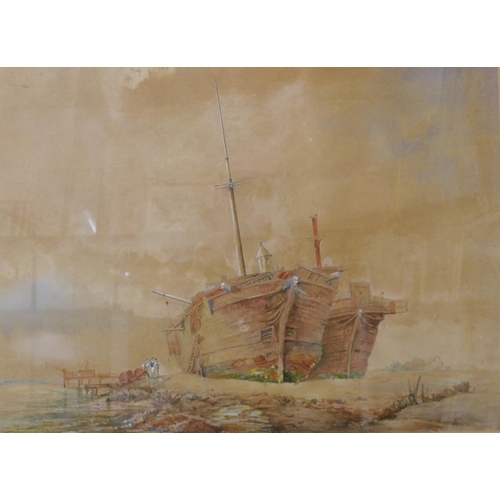 11 - English School (19th Century), coastal scene with boats at low tide, watercolour, 49 x 68cms, framed