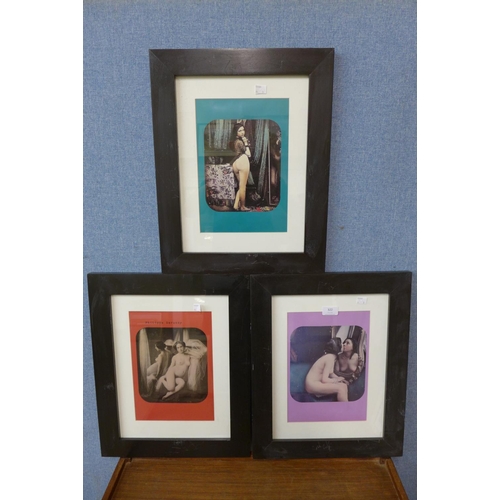 322 - A set of three reproduction risque female portrait prints