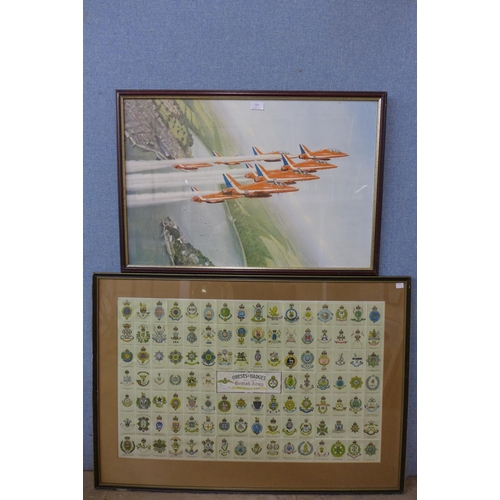 323 - A print of regimental badges and a Red Arrows print