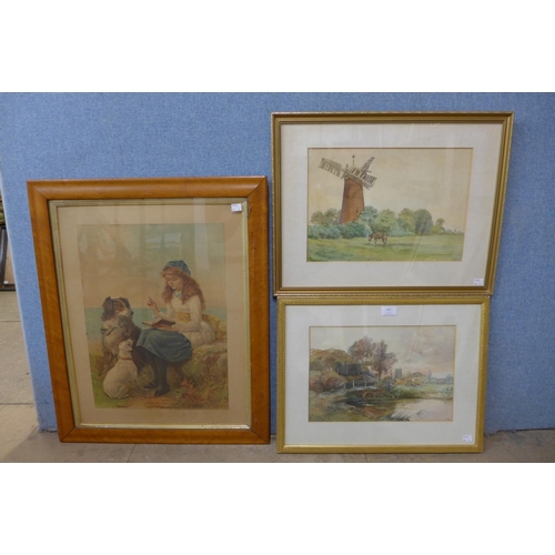 325 - Two early 20th Century English School watercolours and a print