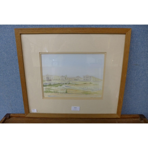 329 - Continental School, coastal landscape, watercolour, indistinctly signed, framed