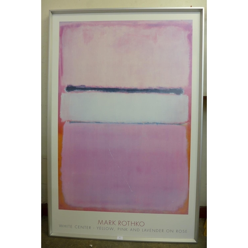 345 - A Mark Rothko poster, White Centre, Yellow, Pink and Lavender on Rose