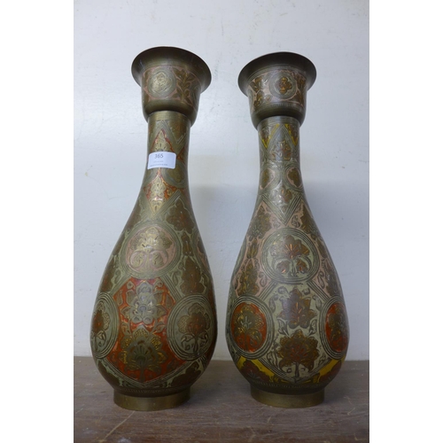 365 - A pair of Indian brass cloisonne vases