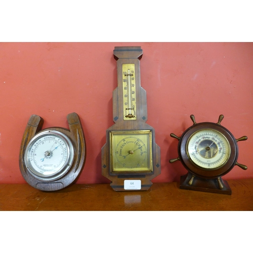 64 - Three small aneroid barometers