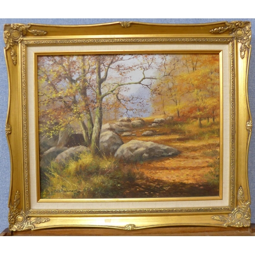 7 - William (Bill) Makinson, woodland landscape, oil on canvas, 39 x 49cms, framed