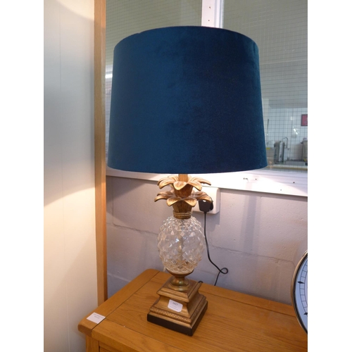 1427 - A pineapple glass table lamp with blue velvet shade (1937333)   #