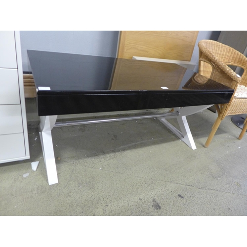 1839 - A high gloss black and white two drawer coffee table