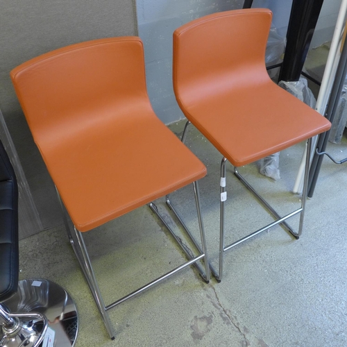 1845 - Two red leather bar stools