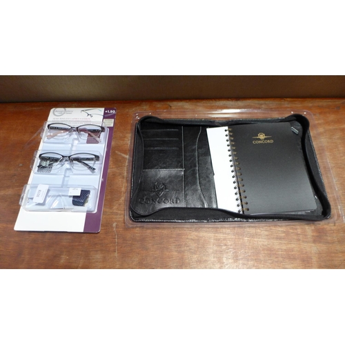 3078 - A Concord Leather Organiser, FGX Ladies Mix +1.50 Ready Reader Glasses     (190-41,62)   *  This Lot... 