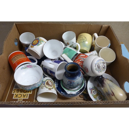 2068 - Box of various cups & mugs inc. Royalty, etc.