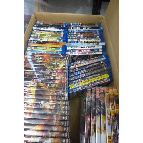 2074 - Box of about 30 Blu Ray films, approx. 30 Dr. Who DVD's