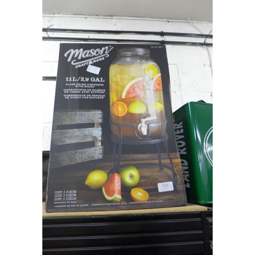 2111 - Mason 11ltr/2.9 gal glass drink dispenser with stand - boxed & unused