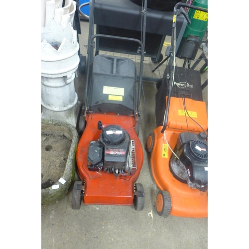 2385 - Red base petrol push mower with collector - a/f - works intermittently