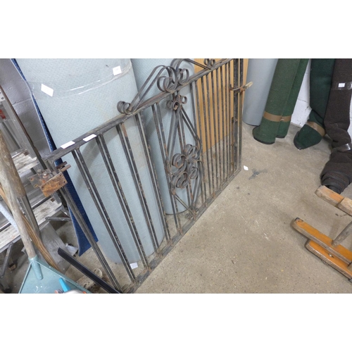 2396 - Pr. of wrought iron scroll design driveway gates - approx. 8' opening - with hinges