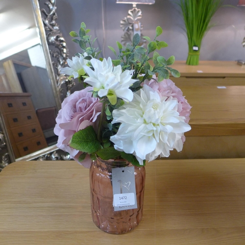 1997 - Mixed flowers including dahlias in a pink glass vase   (50130008)