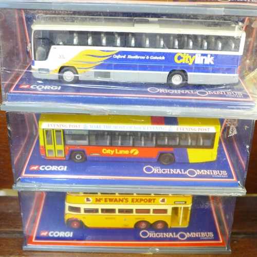 666 - Eleven Corgi Bus Operators of Britain and Original Omnibus die-cast buses, all boxed