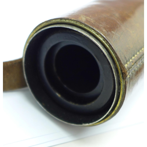 696 - A WWI period brass and leather telescope