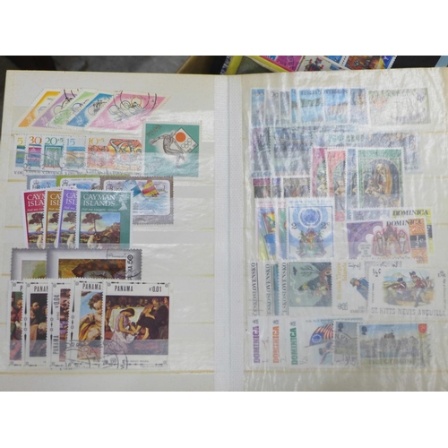 724 - Stamps; a box of stamps, covers, catalogues, etc.