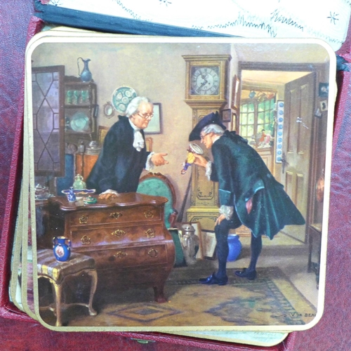 760 - A wooden mounted clock marked Wrangler, an advertising PG Tips 'Chimpanzee' and a set of place mats,... 