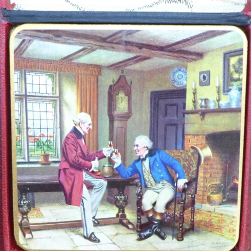 760 - A wooden mounted clock marked Wrangler, an advertising PG Tips 'Chimpanzee' and a set of place mats,... 