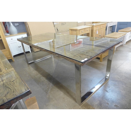 1601 - A large railway sleeper dining table with glass top