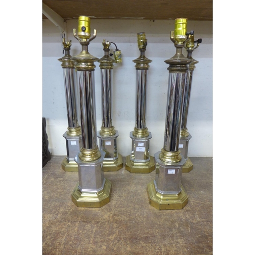 407 - A set of six brass and chrome table lamp bases