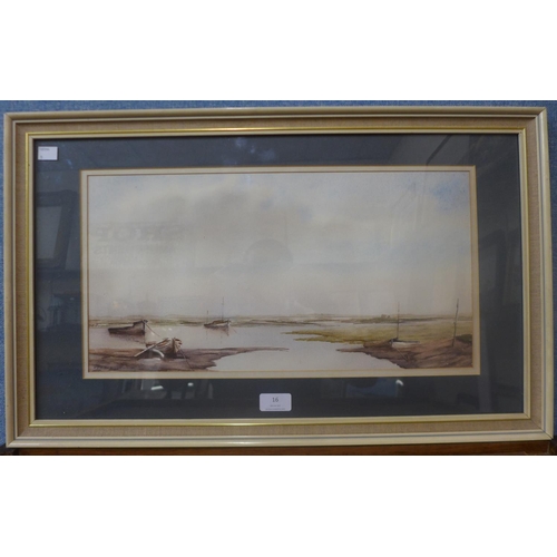 16 - George Curtis, Top of Morston Creek - Low Tide, watercolour, 24 x 47cms, framed