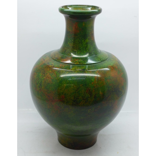610 - A Japanese decorated metal vase, character marks to base, 24cm