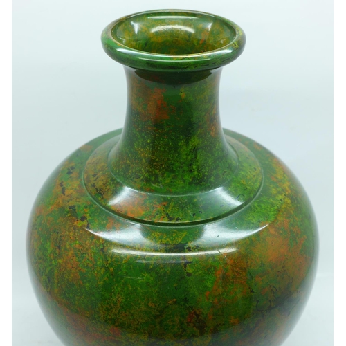 610 - A Japanese decorated metal vase, character marks to base, 24cm