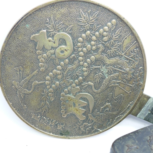 638 - A Japanese Komai style iron trinket box overlaid with gold decoration and three other oriental boxes... 