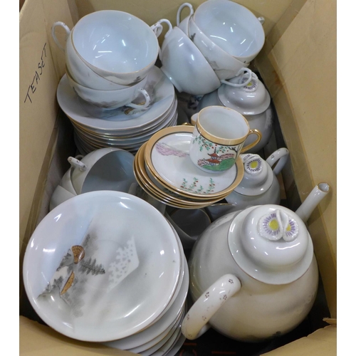 791 - A Japanese eggshell tea set and one other part Japanese tea set