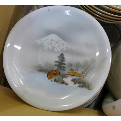 791 - A Japanese eggshell tea set and one other part Japanese tea set
