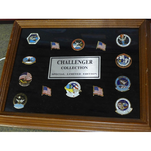 799 - Fourteen special limited edition Challenger enamel badges and ten Challenger and space related fabri... 