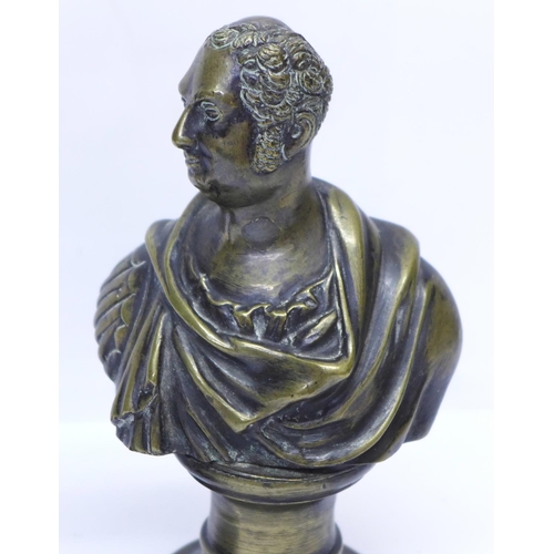 804 - A brass Art Deco style figure and a metal bust of the Duke of York