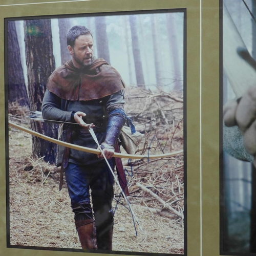807 - A signed Russell Crowe photograph and other photographs from Robin Hood, mounted and framed with cer... 