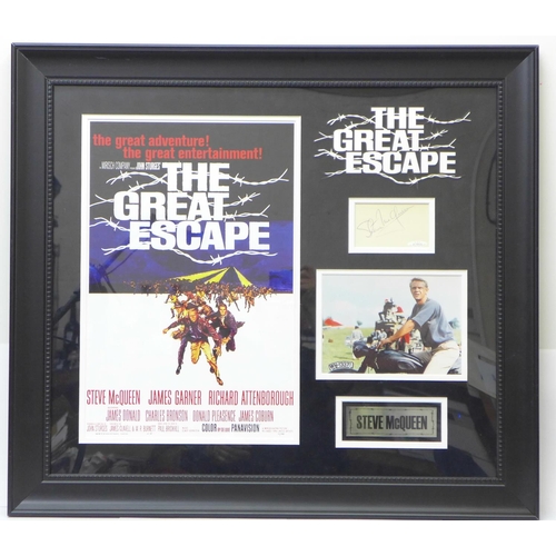 815 - A Steve McQueen autograph, a limited edition film poster of The Great Escape, mounted and framed (si... 