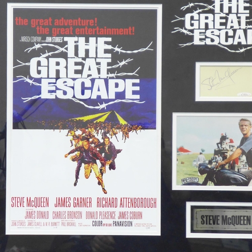 815 - A Steve McQueen autograph, a limited edition film poster of The Great Escape, mounted and framed (si... 